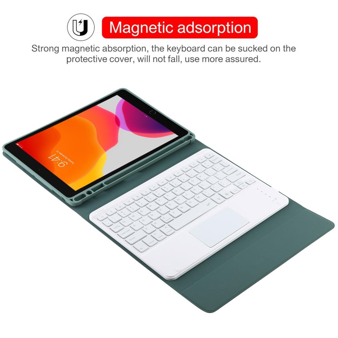 Bluetooth Tablet Case For Ipad 10.2 / Ipad Air 2019 With Touch Pad & Backlight & Pen Holder - Detachable - Dark Green 9