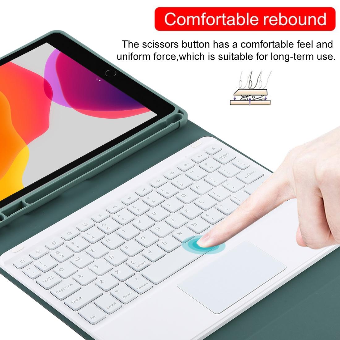Bluetooth Tablet Case For Ipad 10.2 / Ipad Air 2019 With Touch Pad & Backlight & Pen Holder - Detachable - Dark Green 11