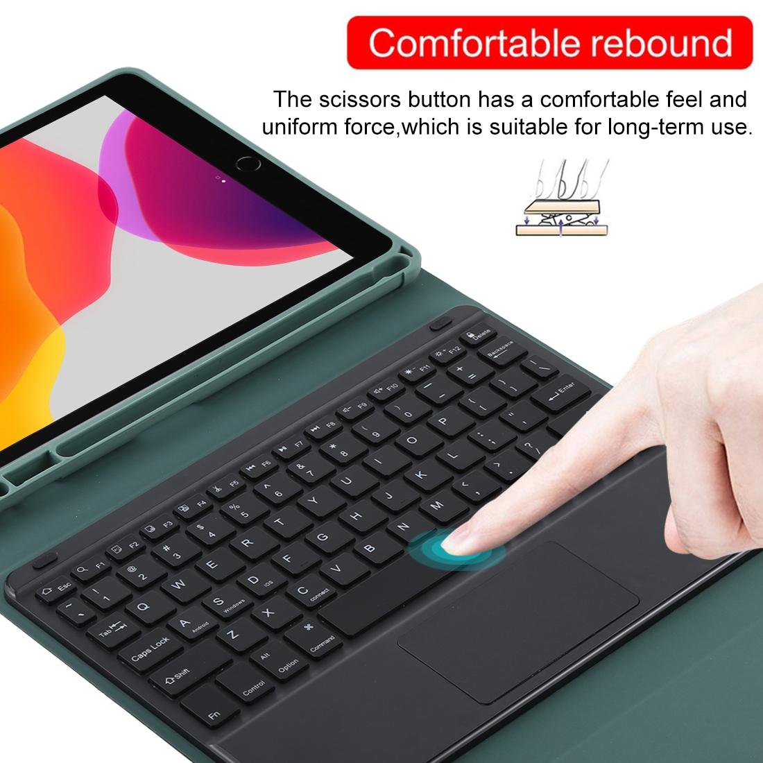 Bluetooth Tablet Case For Ipad 10.2 / Ipad Air 2019 With Touch Pad & Backlight & Pen Holder - Detachable Microfiber Leather - Dark Green 10