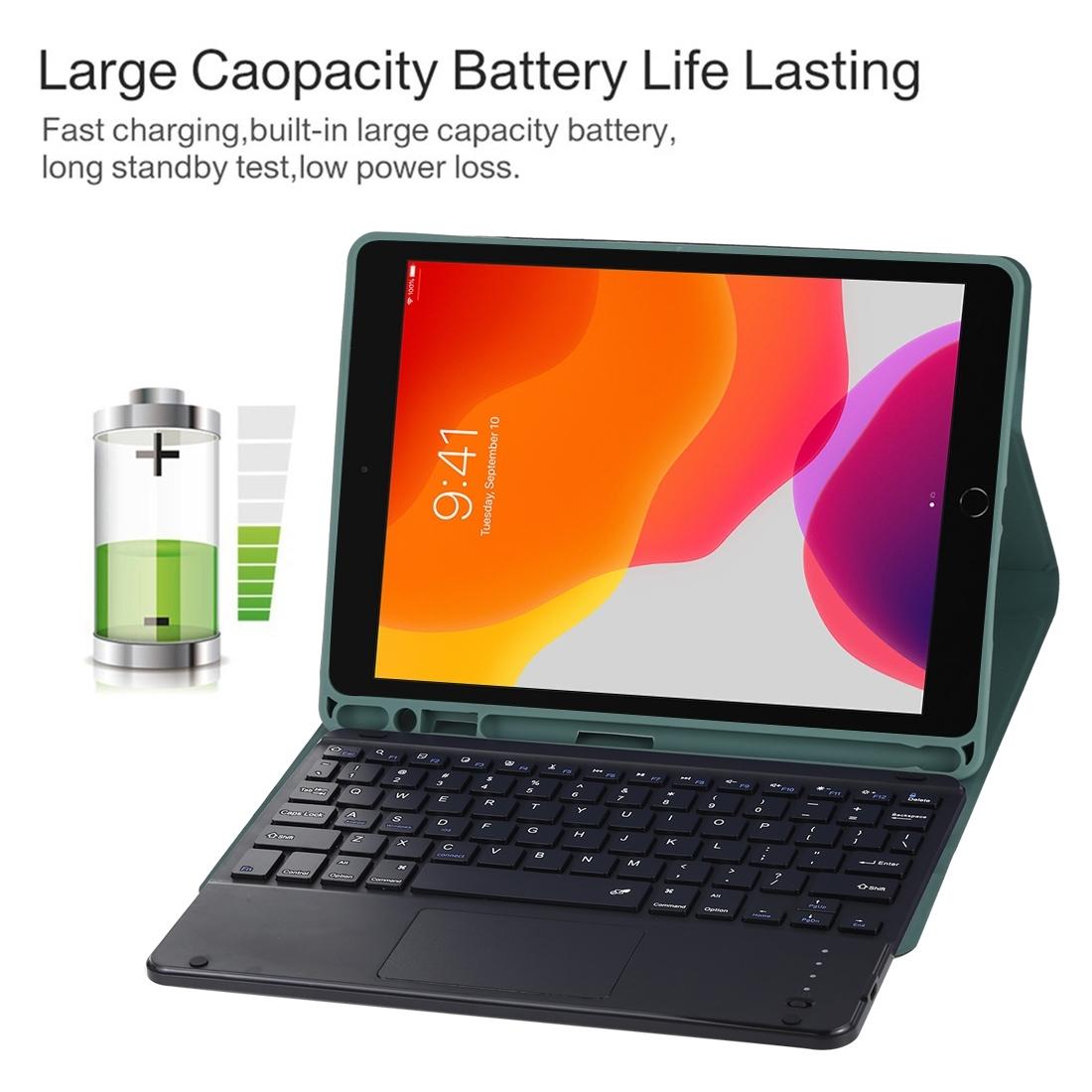 Bluetooth Keyboard & Tablet Case For Ipad 9.7 With Touch Pad Pen Slot & Holder - Detachable Microfiber Leather - Dark Green 6