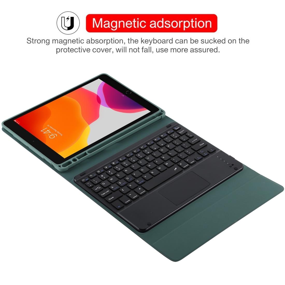 Bluetooth Keyboard & Tablet Case For Ipad 9.7 With Touch Pad Pen Slot & Holder - Detachable Microfiber Leather - Dark Green 7