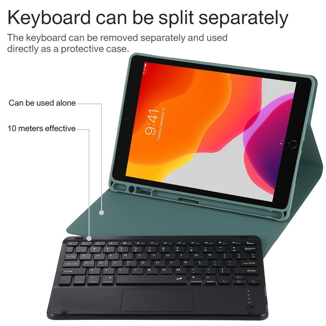 Bluetooth Keyboard & Tablet Case For Ipad 9.7 With Touch Pad Pen Slot & Holder - Detachable Microfiber Leather - Dark Green 8