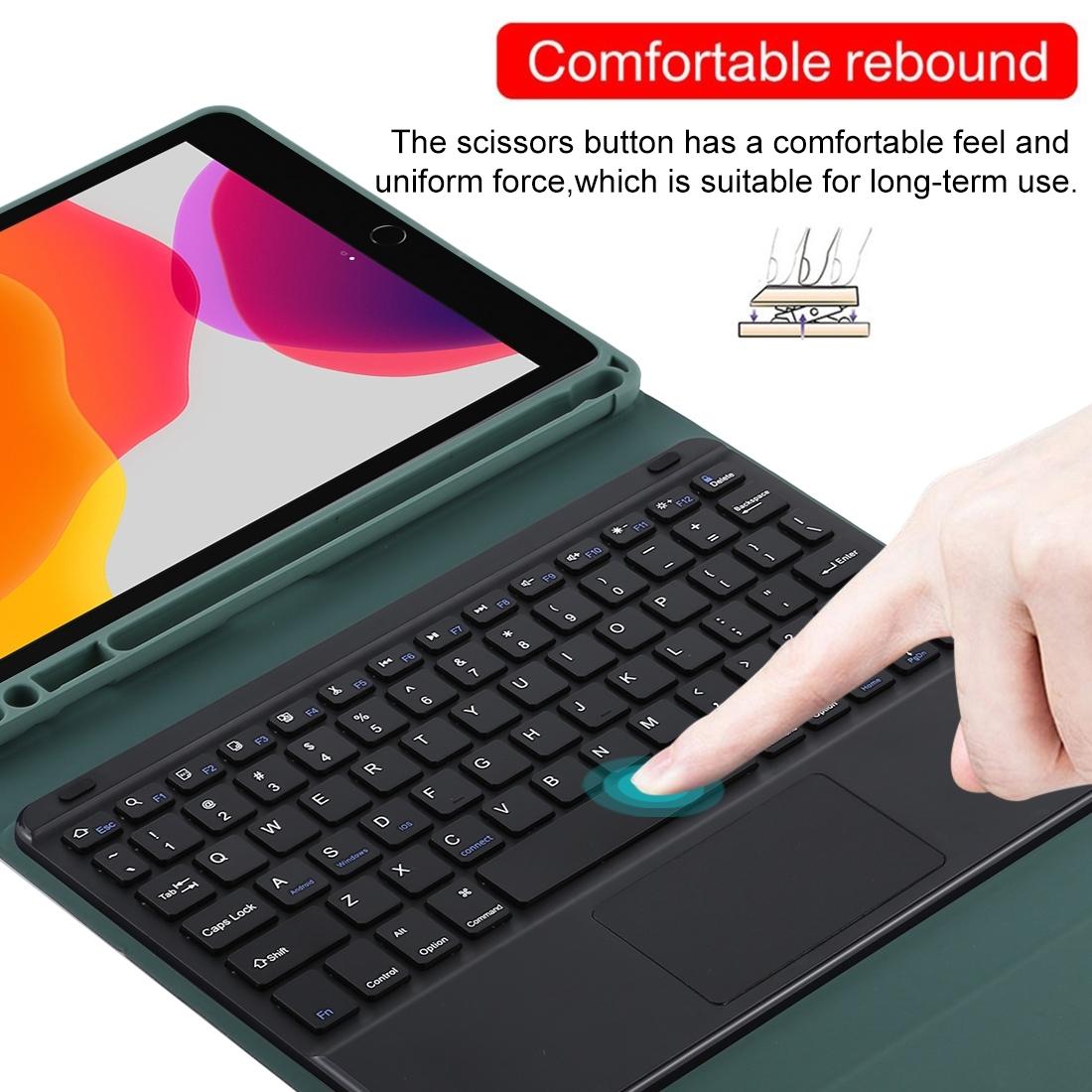 Bluetooth Keyboard & Tablet Case For Ipad 9.7 With Touch Pad Pen Slot & Holder - Detachable Microfiber Leather - Dark Green 9