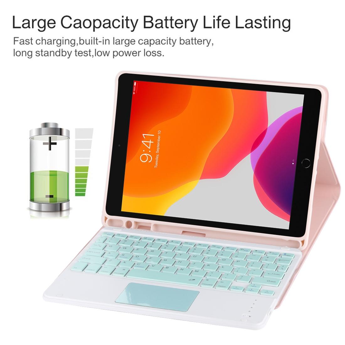 Bluetooth Keyboard & Tablet Case For Ipad 10.2 / Ipad Air 2019 - Detachable Touch Pad Pen Slot Holder - Microfiber Leather - Dark Green 7