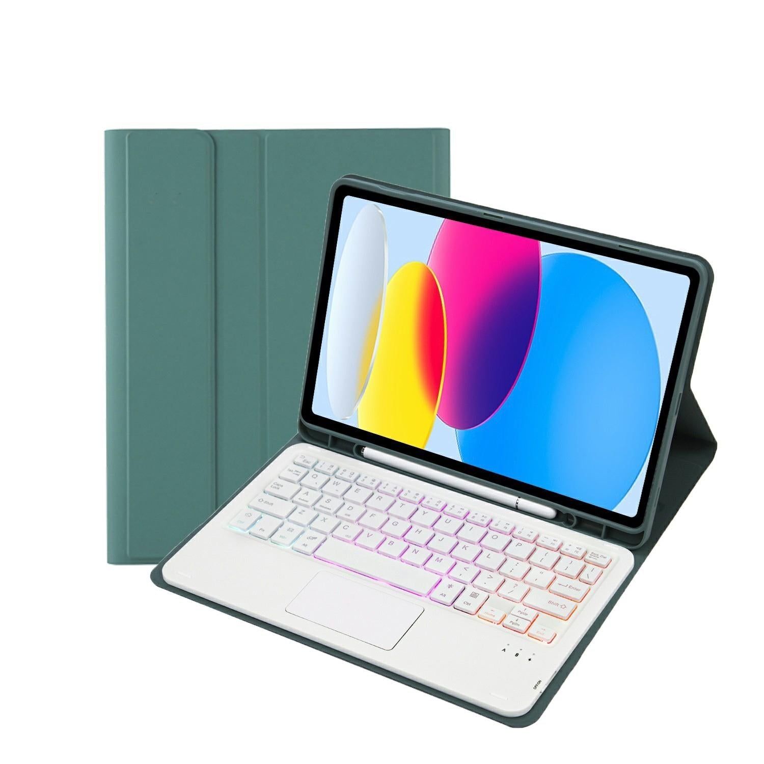 2022 Ipad 10.9 Lambskin Keyboard Case With Backlight & Pen Slot - Dark Green 6