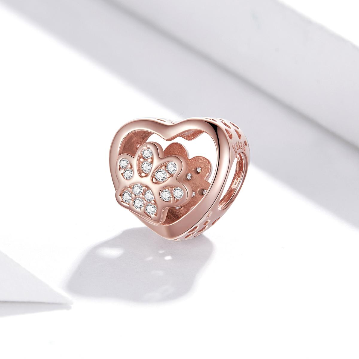 925 Sterling Silver Pet Paw Print Beaded Bracelet - Rose Gold 3