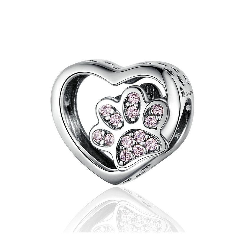 925 Sterling Silver Pet Paw Print Beaded Bracelet - Rose Gold 8