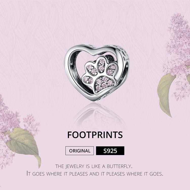 925 Sterling Silver Pet Paw Print Beaded Bracelet - Rose Gold 9
