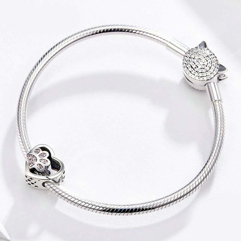 925 Sterling Silver Pet Paw Print Beaded Bracelet - Rose Gold 13