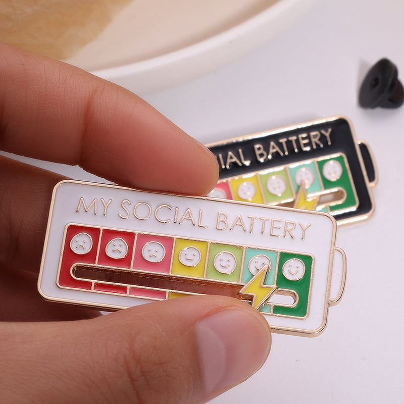 Vibe Geeks Creative Social Battery Energy Enamel Pins Mood Jewelry Brooches - Black - 10 Pcs 7