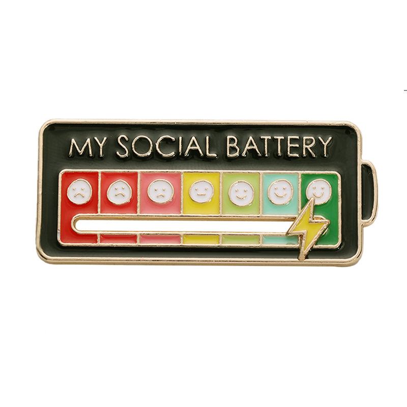 Vibe Geeks Creative Social Battery Energy Enamel Pins Mood Jewelry Brooches - Black - 2 Pcs