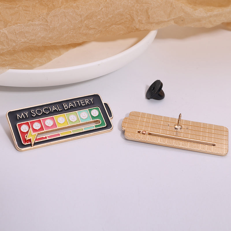 Vibe Geeks Creative Social Battery Energy Enamel Pins Mood Jewelry Brooches - Black - 2 Pcs 5