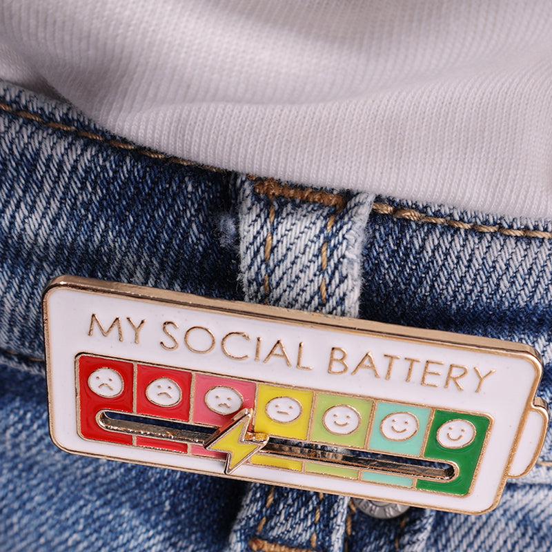 Vibe Geeks Creative Social Battery Energy Enamel Pins Mood Jewelry Brooches - White - 10 Pcs 9