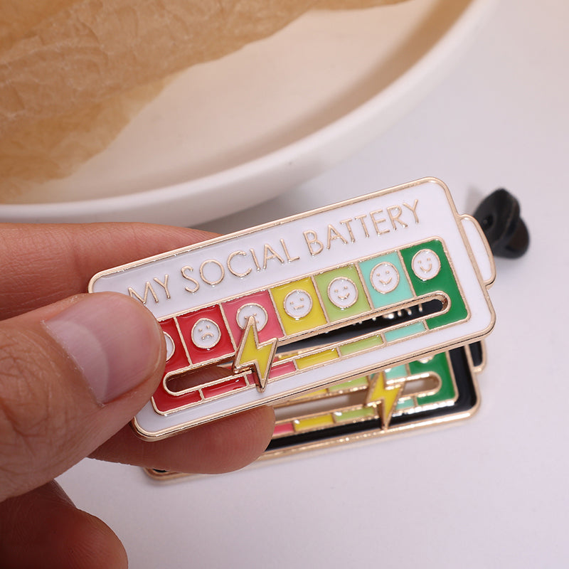 Vibe Geeks Creative Social Battery Energy Enamel Pins Mood Jewelry Brooches - White - 10 Pcs 10
