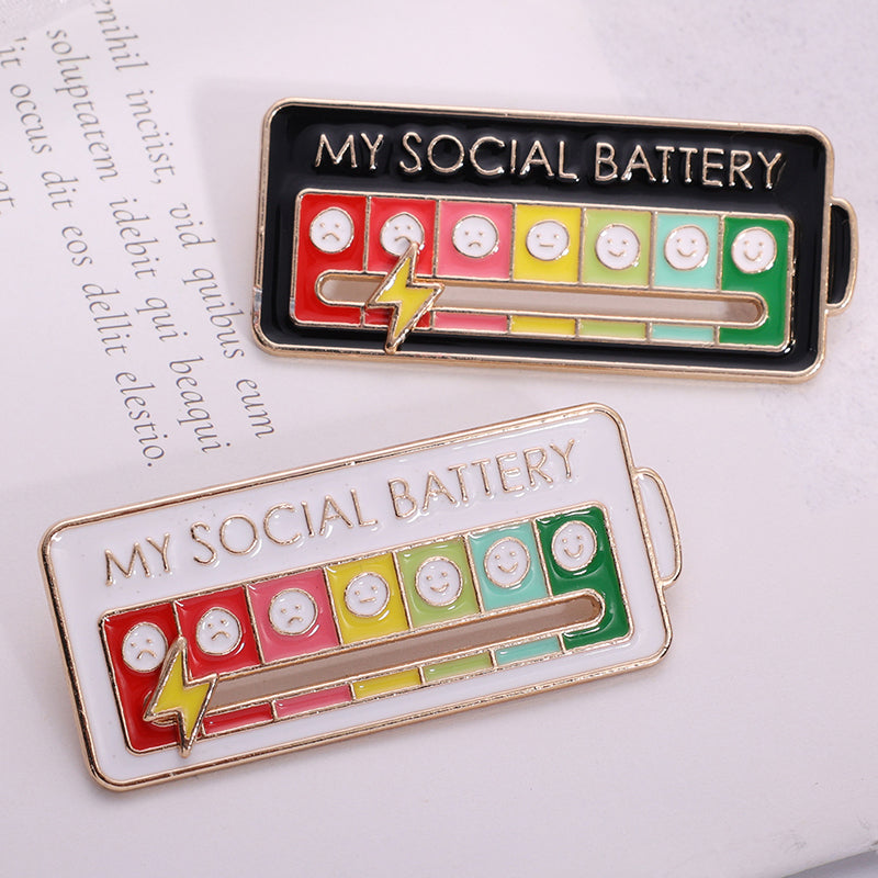 Vibe Geeks Creative Social Battery Energy Enamel Pins Mood Jewelry Brooches - White - 10 Pcs 11