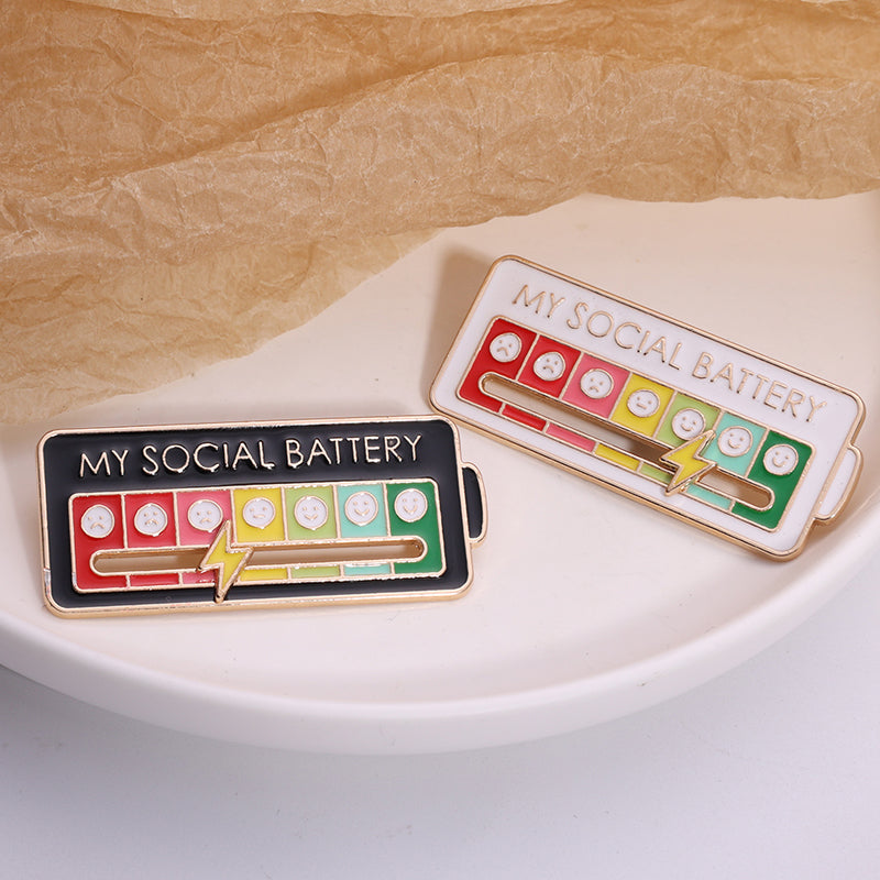 Vibe Geeks Creative Social Battery Energy Enamel Pins Mood Jewelry Brooches - White - 2 Pcs 4
