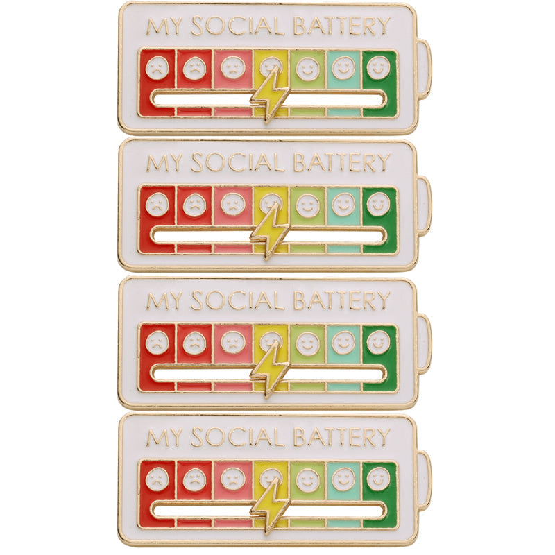 Vibe Geeks Creative Social Battery Energy Enamel Pins Mood Jewelry Brooches - White - 4 Pcs