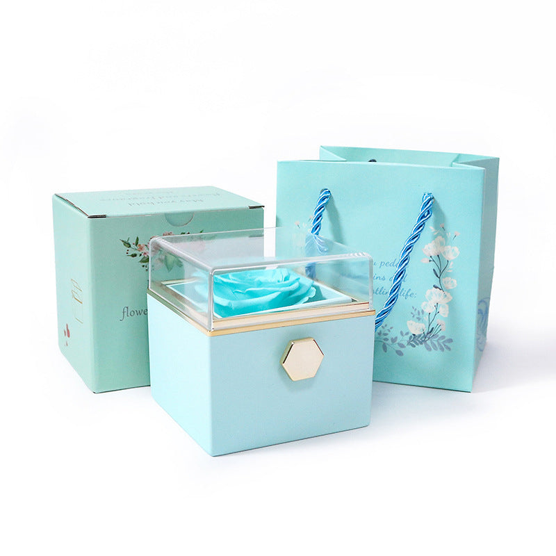 Vibe Geeks Eternal Rose Box Preserved Flower Surprise Proposal Jewelry Box - Dark Blue 3