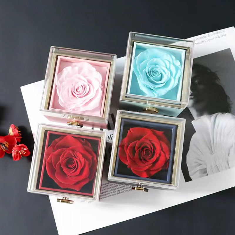 Vibe Geeks Eternal Rose Box Preserved Flower Surprise Proposal Jewelry Box - Dark Blue 9