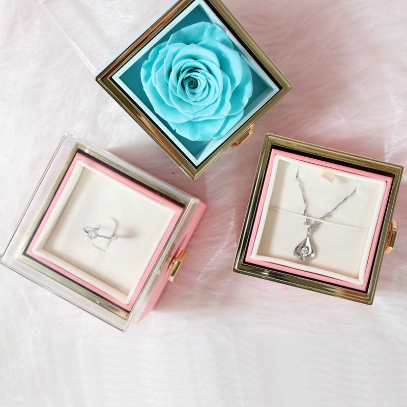 Vibe Geeks Eternal Rose Box Preserved Flower Surprise Proposal Jewelry Box - Dark Blue 10