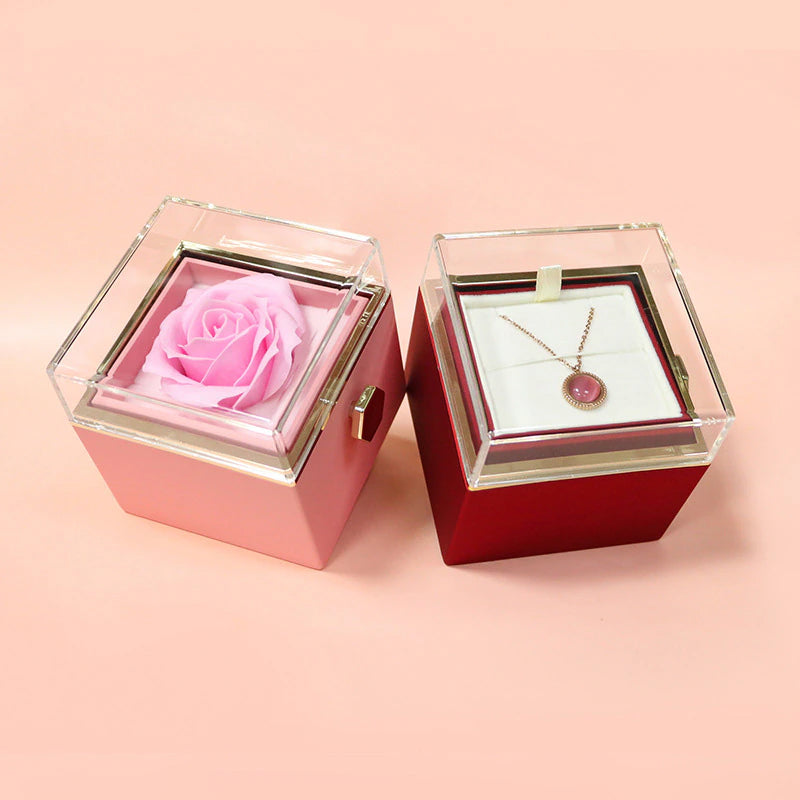 Vibe Geeks Eternal Rose Box Preserved Flower Surprise Proposal Jewelry Box - Pink 14