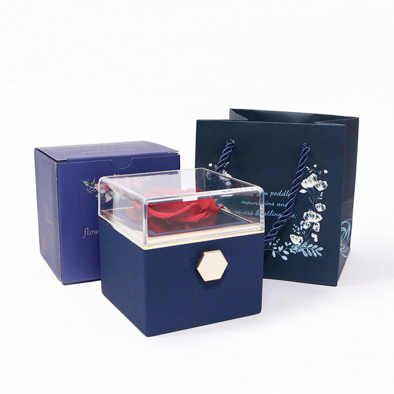 Vibe Geeks Eternal Rose Box Preserved Flower Surprise Proposal Jewelry Box - Red