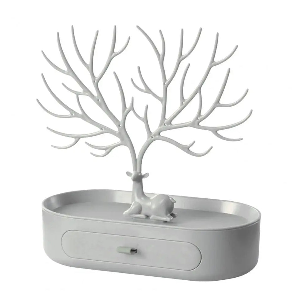 Vibe Geeks Antlers Tree Tower Jewelry Display Stand for Ring Earrings Necklace Bracelet - Green Drawer Model 3