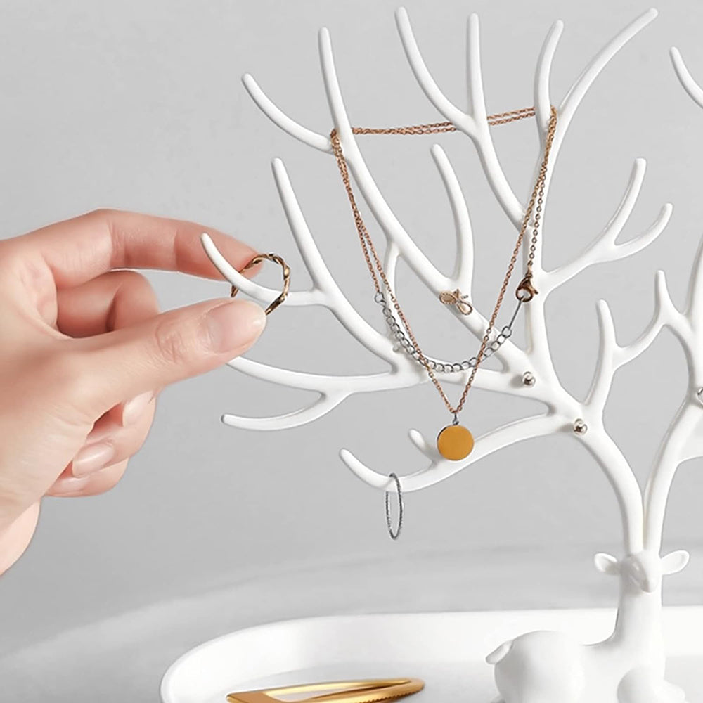 Vibe Geeks Antlers Tree Tower Jewelry Display Stand for Ring Earrings Necklace Bracelet - Green Drawer Model 15