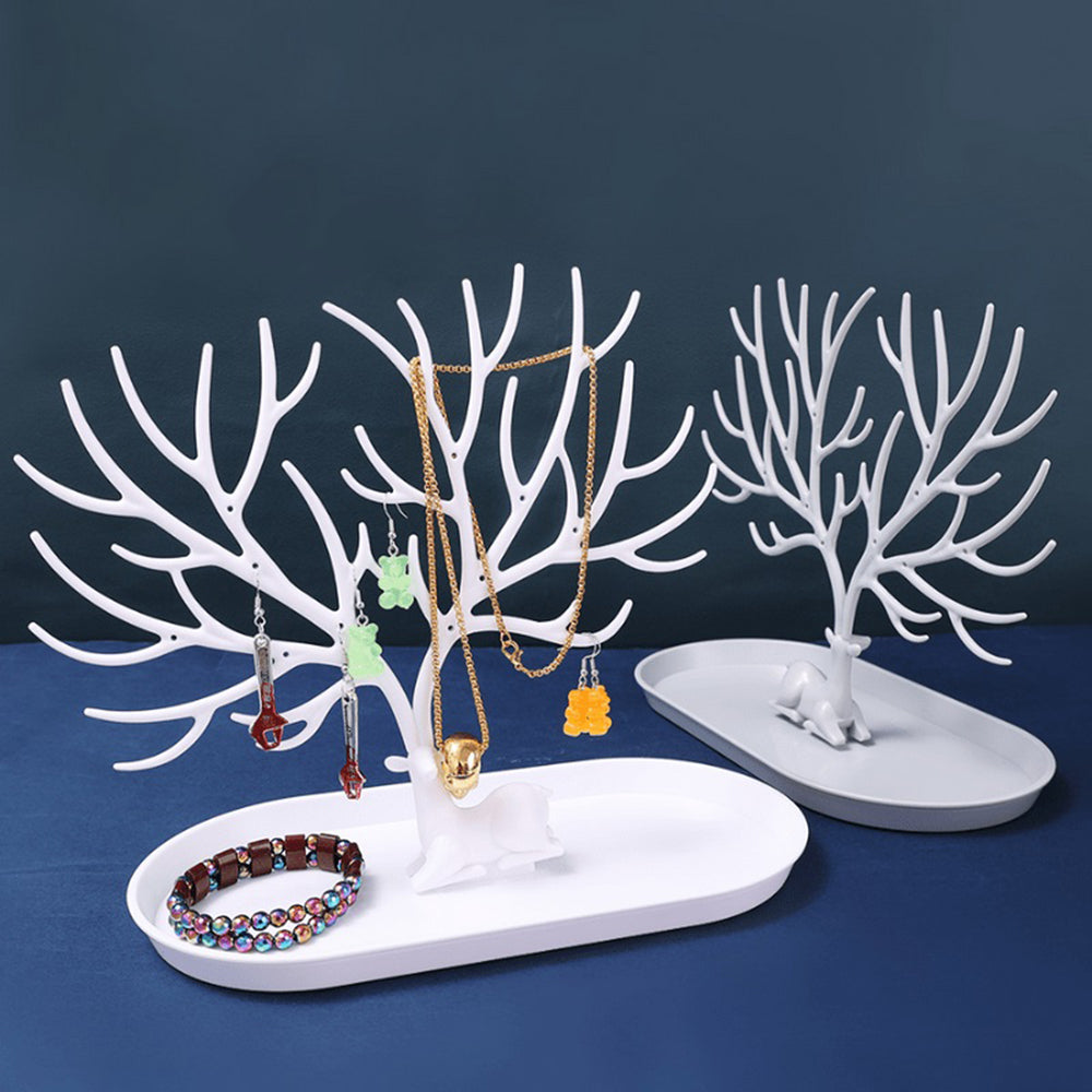 Vibe Geeks Antlers Tree Tower Jewelry Display Stand for Ring Earrings Necklace Bracelet - Green Basic Model 14