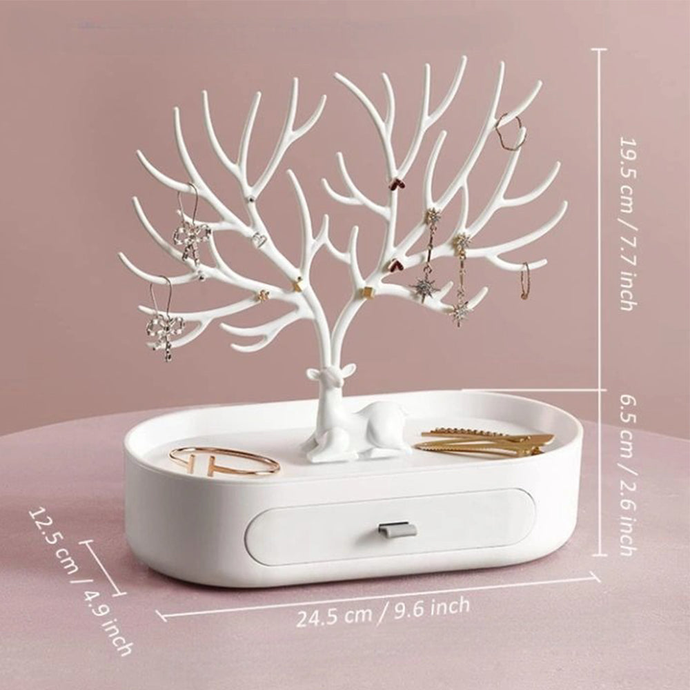 Vibe Geeks Antlers Tree Tower Jewelry Display Stand for Ring Earrings Necklace Bracelet - Grey Drawer Model 12