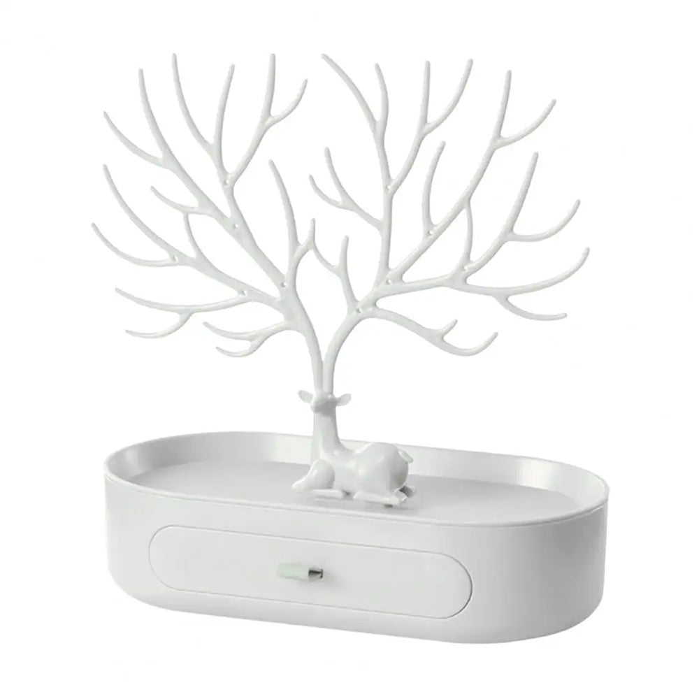 Vibe Geeks Antlers Tree Tower Jewelry Display Stand for Ring Earrings Necklace Bracelet - Pink Drawer Model 6