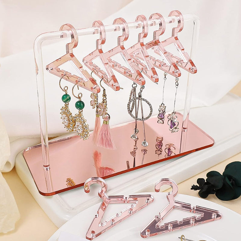 Vibe Geeks Acrylic Earring Hanging Display Rack Stand with Mini Coat Hangers - Pink 9