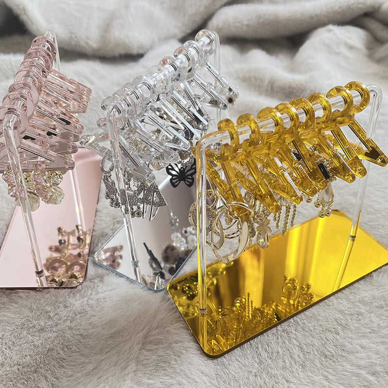 Vibe Geeks Acrylic Earring Hanging Display Rack Stand with Mini Coat Hangers - Transparent 10