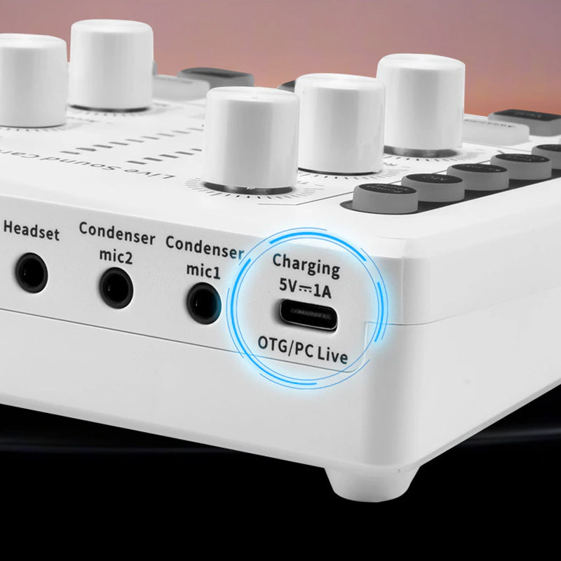 Vibe Geeks Noise Reduction Sound Card Digital Audio Mixer for Live Streaming-typec Rechargeable - White 9