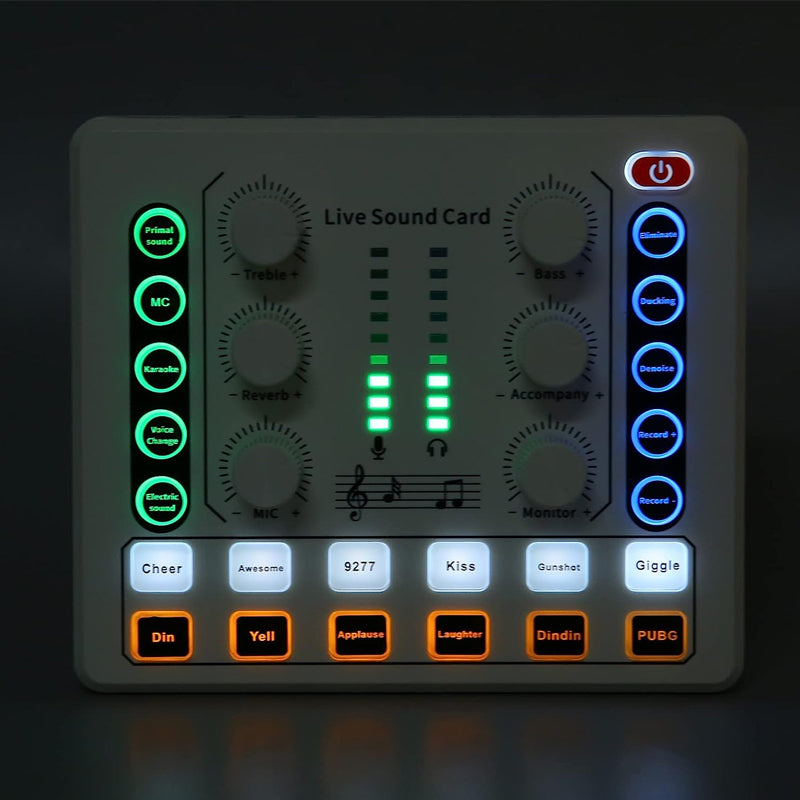 Vibe Geeks Noise Reduction Sound Card Digital Audio Mixer for Live Streaming-typec Rechargeable - White 11