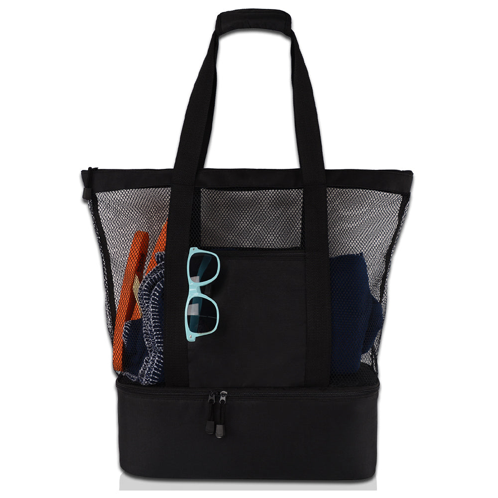 Vibe Geeks 2 in 1 Mesh Beach Tote Bag with Insulated Cooler - Black 5