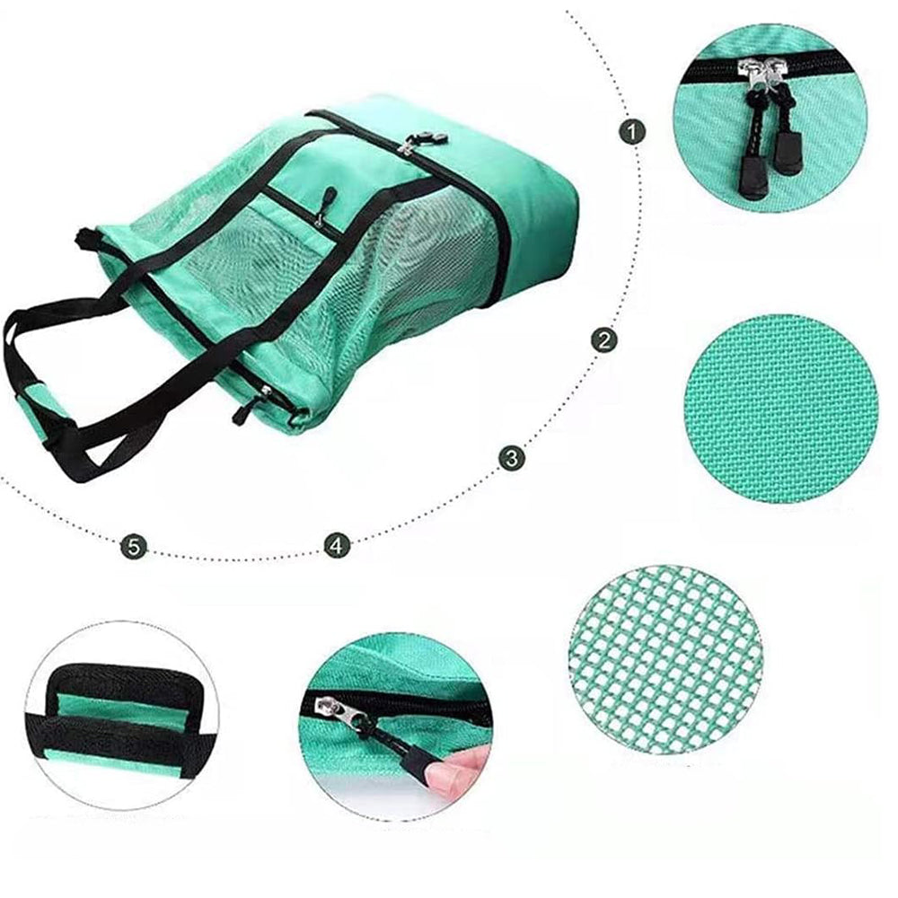 Vibe Geeks 2 in 1 Mesh Beach Tote Bag with Insulated Cooler - Black 12