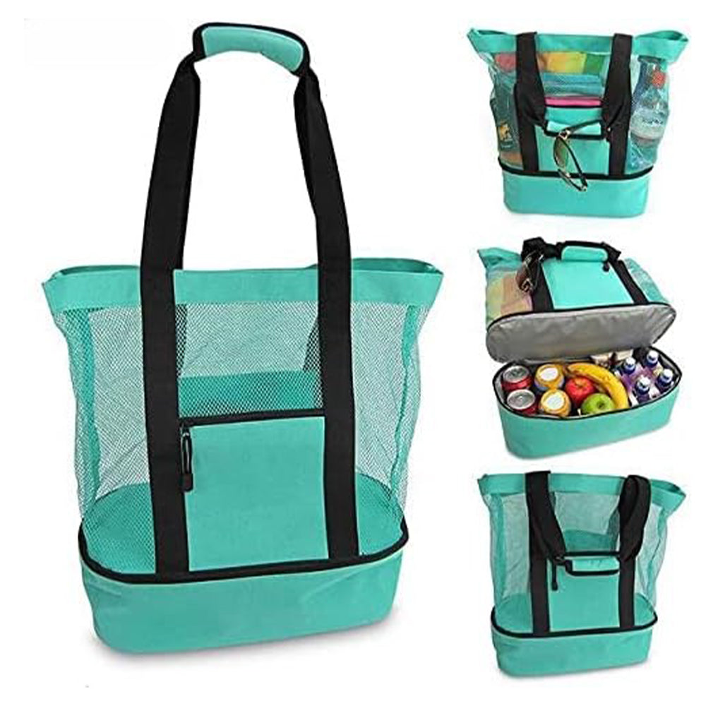 Vibe Geeks 2 in 1 Mesh Beach Tote Bag with Insulated Cooler - Blue 7