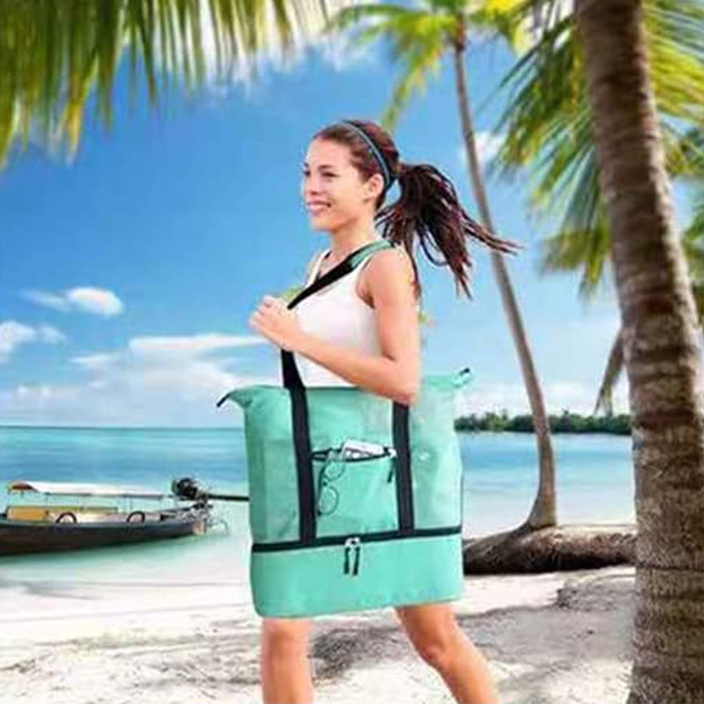 Vibe Geeks 2 in 1 Mesh Beach Tote Bag with Insulated Cooler - Pink 15