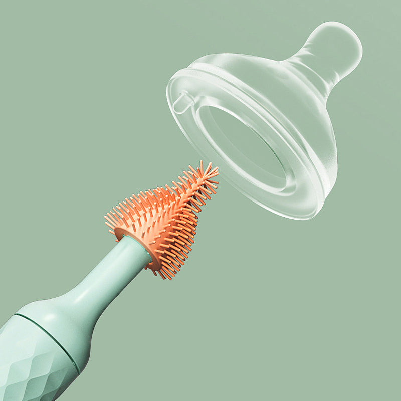 Vibe Geeks 360° Rotation Long Handle Reusable Silicone Baby Bottle Brush Set - Green 8