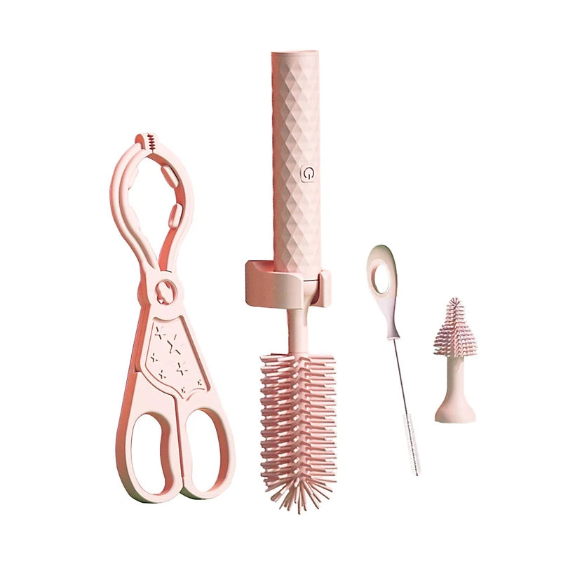 Vibe Geeks 360° Rotation Long Handle Reusable Silicone Baby Bottle Brush Set - Pink 3