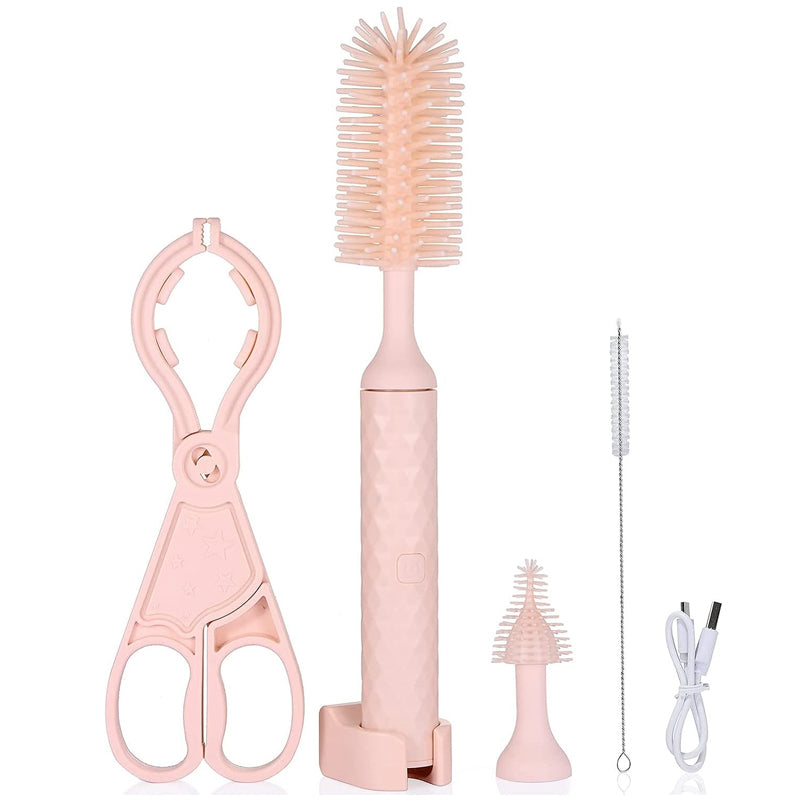 Vibe Geeks 360° Rotation Long Handle Reusable Silicone Baby Bottle Brush Set - Pink 5