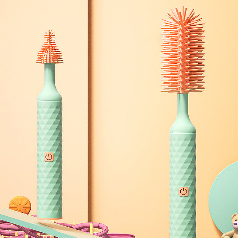 Vibe Geeks 360° Rotation Long Handle Reusable Silicone Baby Bottle Brush Set - Pink 10