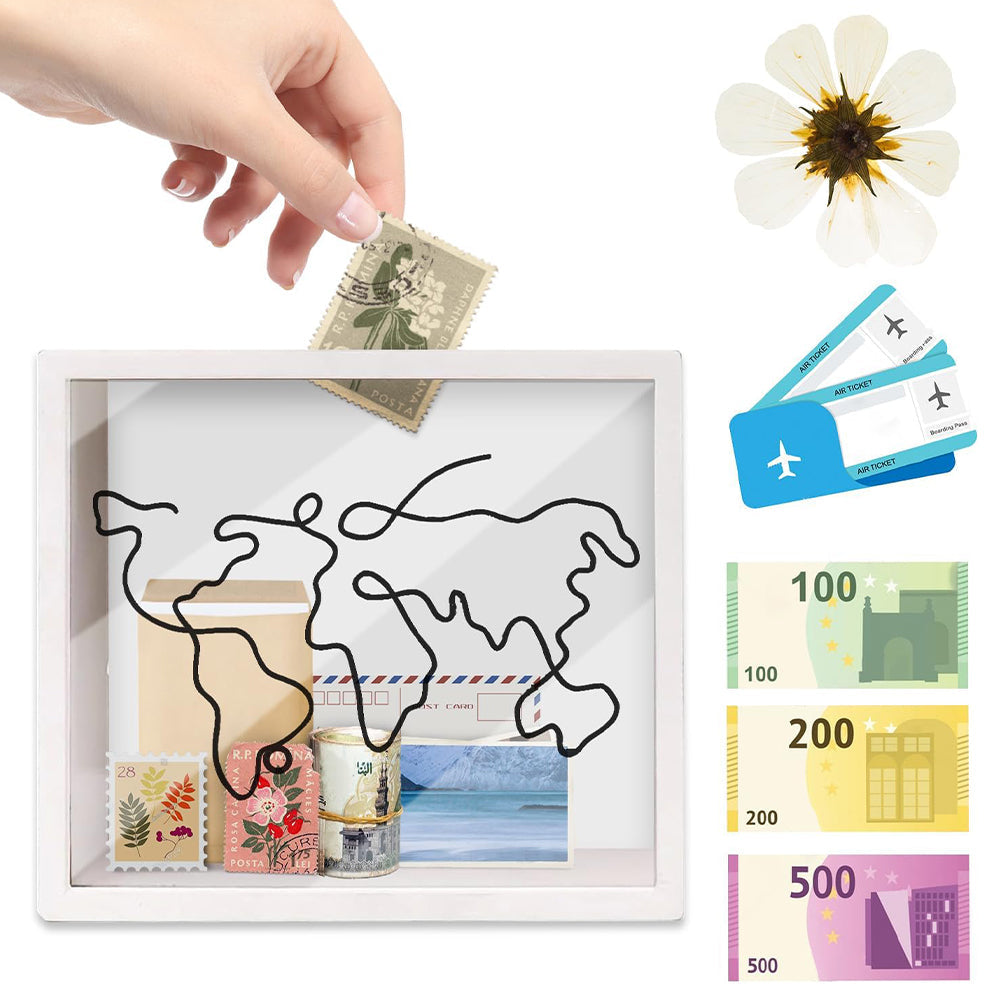 Vibe Geeks Adventure Archive Box Wood Frame Travel Tickets Keepsakes Storage Frame - Black - Medium 9