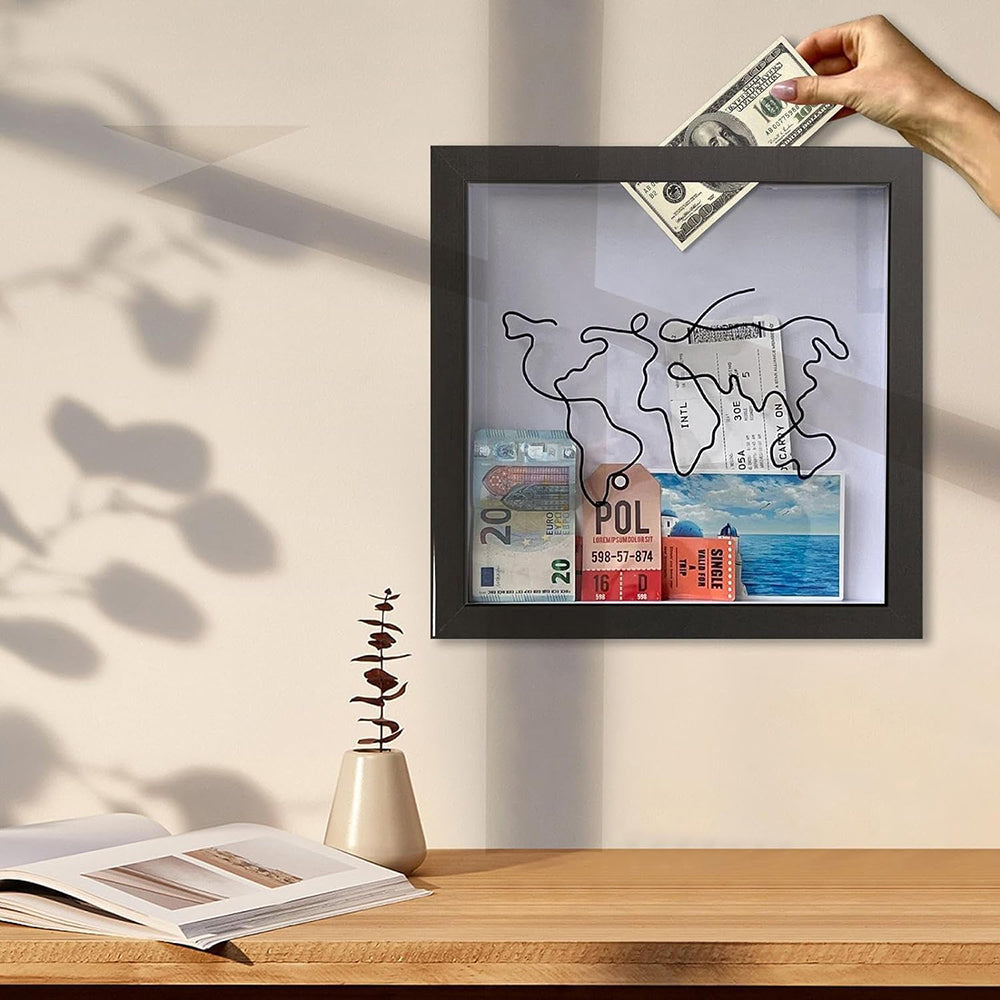 Vibe Geeks Adventure Archive Box Wood Frame Travel Tickets Keepsakes Storage Frame - Wood - Medium 12