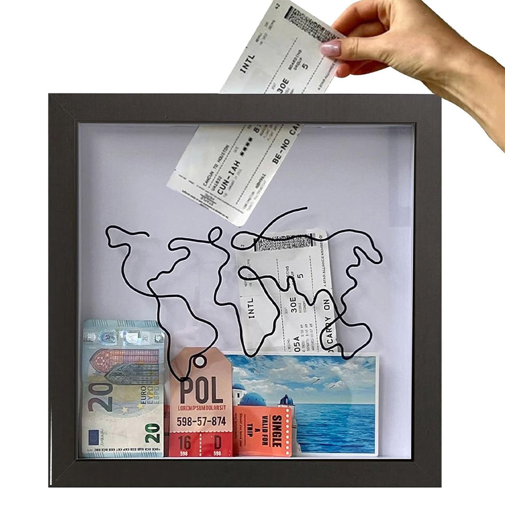 Vibe Geeks Adventure Archive Box Wood Frame Travel Tickets Keepsakes Storage Frame - Wood - Small