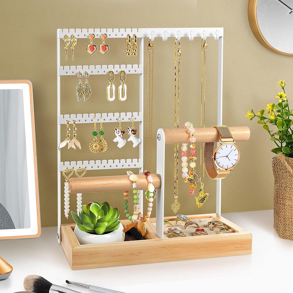 Vibe Geeks Desktop Jewelry Organizer Jewelry Stand with Ring and Bracelet Holder - Black 4