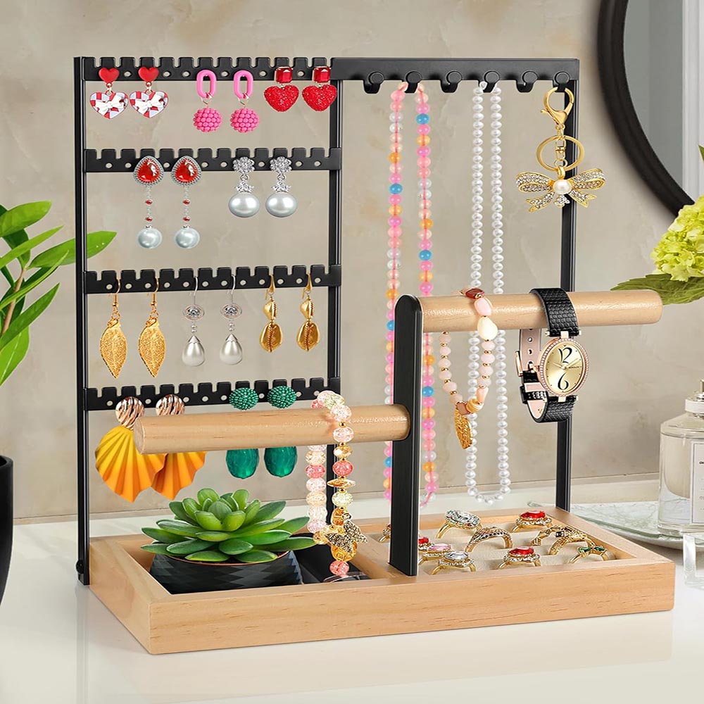 Vibe Geeks Desktop Jewelry Organizer Jewelry Stand with Ring and Bracelet Holder - Black 7