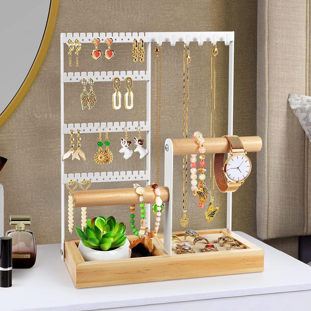 Vibe Geeks Desktop Jewelry Organizer Jewelry Stand with Ring and Bracelet Holder - Black 8