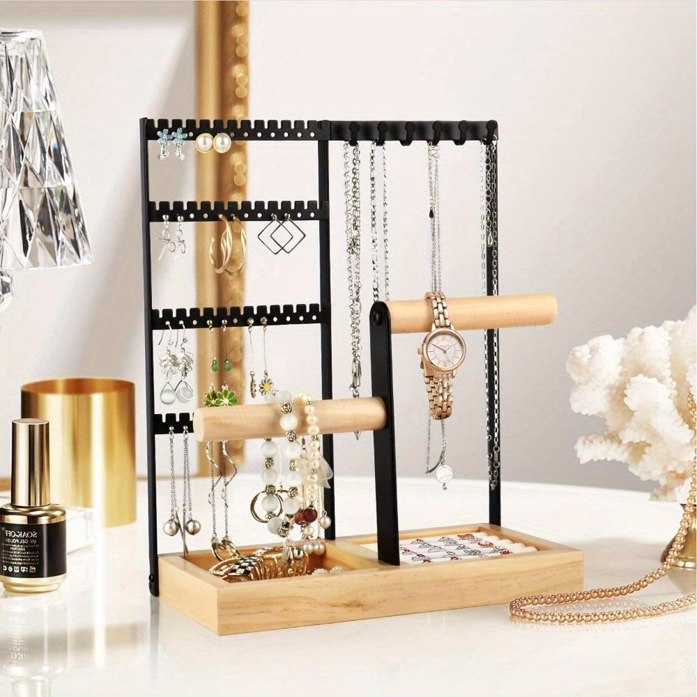 Vibe Geeks Desktop Jewelry Organizer Jewelry Stand with Ring and Bracelet Holder - Black 9
